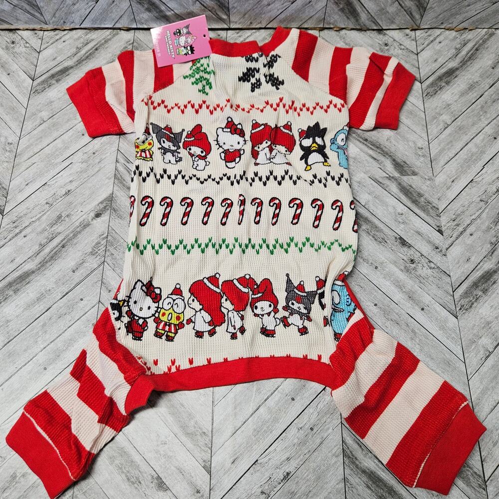 Hello Kitty Dog Pajama Size M / L Christmas One Piece Waffle Knit Thermal